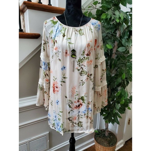 One Love Women's Multicolor Polyester Round Neck Long Sleeve Ruffle Top Size S - Picture 1 of 11